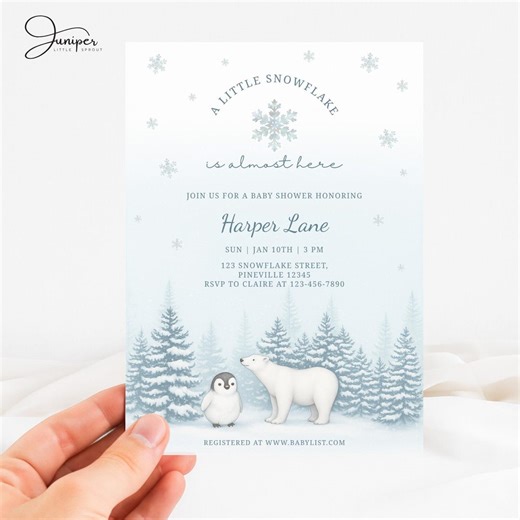 A Little Snowflake Baby Shower Invitation, Winter Wonderland Baby Shower Invite, Snowy December Baby Shower Invite, Arctic Animals Theme - Etsy Canada