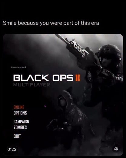 Spenner² on Instagram: "Don’t forget to follow @spennergram.2 to cleanse your timeline with positivity, humour and wholesome content ❤️✨ This video is a short, nostalgic montage from Call of Duty: Black Ops II, evoking the game’s peak era. It opens with the multiplayer main menu screen, highlighting options like Online, Campaign, and Zombies, then displays fluctuating online player counts (starting low around 657 and spiking to over 684,000). This transitions into a rapid series of gameplay clip