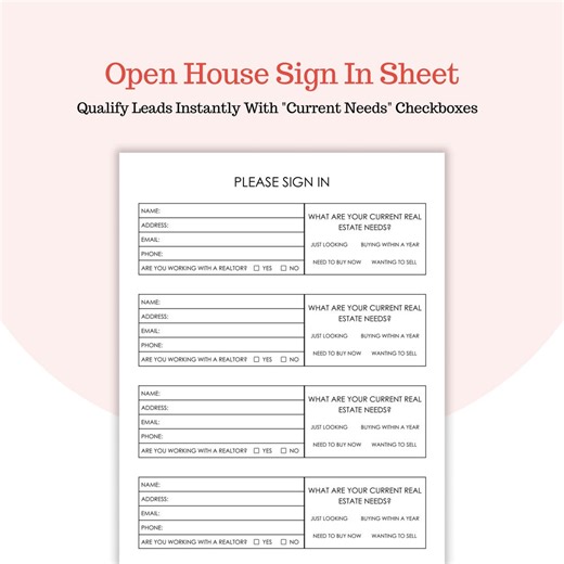 Open House Sign in Sheet - Real Estate Visitor Log - Buyer and Seller Leads - Realtor Status Tracker - Google Docs and PDF - Etsy