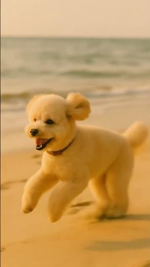해변을 달리는 행복한 댕댕이