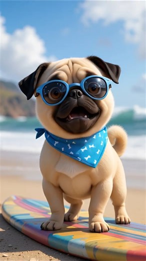 🌊 Mochi the Surfer Pug 🐶 | Funny Dog Surfing Adventure Shorts 🏄‍♂️✨#ai #dogshorts