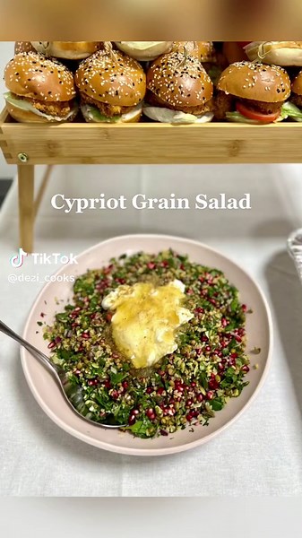 This Cypriot grain salad is delicious and a great one to take to events. I pack the pomegranate seeds separately and toss when I get there so it’s doesn’t stain all the freekah. I also add the yoghurt, honey and cumin just before serving. Original Recipe by @gcalombaris I have amended it slightly. The list of ingredients is long, but trust me it’s not hard to make. ⠀⠀ Cypriot grain Salad: 1 bunch coriander chopped 1 bunch flat parsley chopped 1/2 small red onion diced 1 cup freekah (rinse well &
