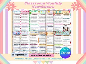 Editable Monthly Classroom Newsletter Template: Preschool & Elementary (canva Digital Download) - Etsy