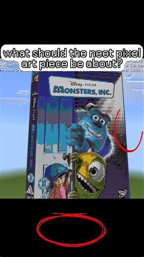 I made pixel art of the Monsters movie in Minecraft.