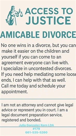 #accesstojustice #lda #kerncounty #bakersfield #legaldocumentassistant #lamont #legalhelp #delano #california #Arvin #McFarland #Porterville #Taft #Tulare #divorce #custody #maritalsettlementagreement #newbeginnings #california | Access to Justice Legal Document Preparation | Facebook