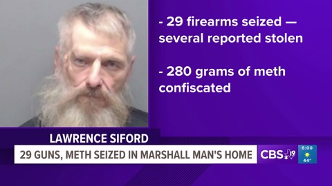 Marshall man arrested after nearly 30 guns, 280 grams of meth seized from home