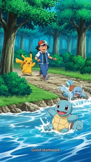 Santosh Patil on Instagram: "One day, Ash was walking in the forest with Pikachu. Suddenly, they heard a cry for help. Squirtle was stuck near the river. Pikachu used his electric light, and Squirtle used his water power. Together, they saved the day! Ash smiled and said, “Good teamwork!” All three friends laughed and walked happily. Moral: Friendship and teamwork make us strong 💛"