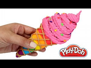 Play Doh How to Make Ice Cream Rainbow Waffle Cone Play Doh Ice Cream Food Modelling Clay for Kids