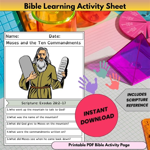 Moses and the Ten Commandments Worksheet for Kids | Sunday School Printable PDF | Bible Story Page | Church and Homeschool Activity - Etsy