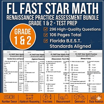 FL FAST RENAISSANCE Star Math Practice Assessment BUNDLE | Grade 1 & 2 - Test
