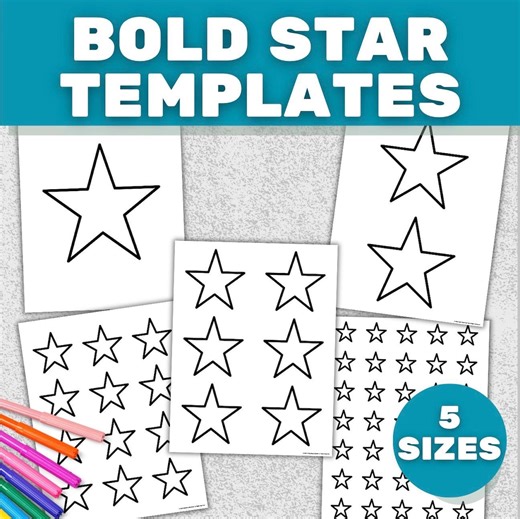 Bold Star Templates Printable | 2D Star Shapes for Tracing, Math, Crafts & Geometry - Etsy