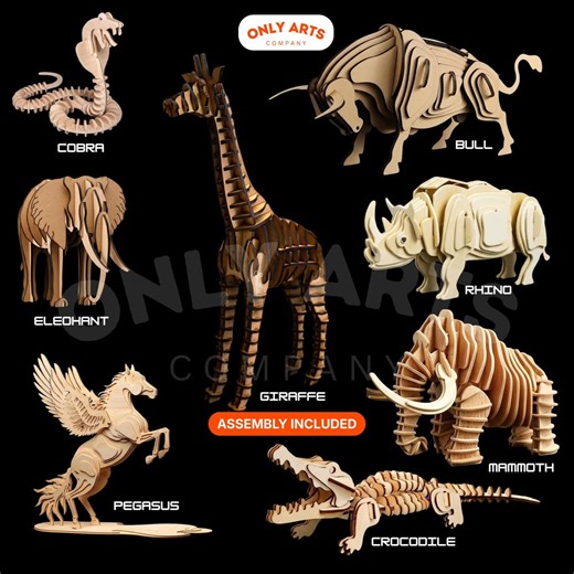 Laser Cut 8 Wooden Animal Puzzle Bundle | 3D Safari Decor Model (digital File) - Etsy