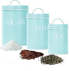 OUTSHINE Kitchen Canisters for Countertop Set of 3 | Farmhouse Canister Sets for Kitchen Counter Mint | Flour Sugar Coffee Canister Farmhouse Kitchen Decor | Vintage Style Large Storage Containers