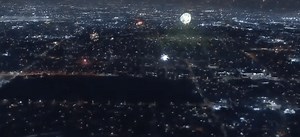 LA cityscape with fireworks goes full Blade Runner