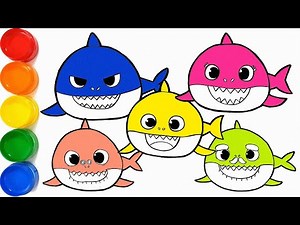 Pinkfong Baby Shark Family 아기상어 상어가족 그리기 색칠 Easy Drawing Tutorial and Coloring for kids