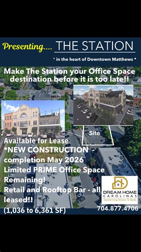 Opportunity is knocking at the most dynamic #address in Historic Downtown Matthews. Don't just lease space; establish your legacy in THE STATION, the final, brand-new mixed-use development set to redefine the vibrant heart of the town. This isn't just an office building—it's a high-profile destination designed for businesses ready to thrive on visibility, connectivity, and unparalleled walkability. Signature Office Spaces Available THE STATION presents a coveted opportunity for discerning tenant