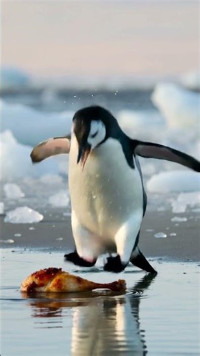 Realistic Baby Penguin Dives for Roasted Chicken and Emerges with a Drumstick!