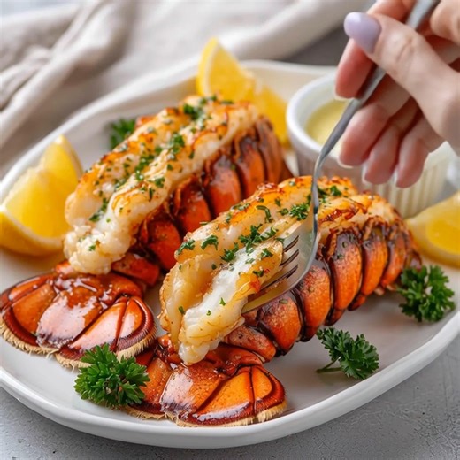 Garlic Butter Broiled Lobster Tails 🦞🍋 An elegant seafood dinner made simple and delicious! 📝 Ingredients: 4 lobster tails (about 5 oz each) ½ cup unsalted butter, melted 3 cloves garlic, minced 1 tbsp lemon juice ½ tsp paprika ½ tsp salt ¼ tsp black pepper 1 tbsp chopped parsley Lemon wedges, for serving 🍴 How to prepare it: 1️⃣ Prep the lobster tails: Using kitchen shears, cut through the top of each lobster shell and gently lift the meat, resting it on top for that beautiful restaurant-st