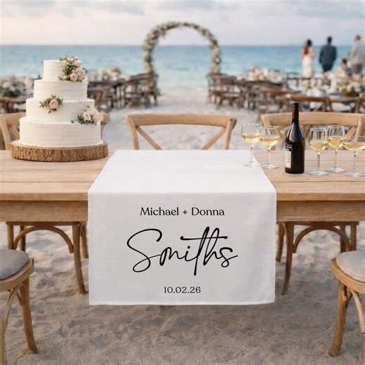 Personalized Wedding Table Runner With Names & Est Date, Custom Linen Sweetheart Head Table Decor, Elegant Reception Banner Sign - Etsy
