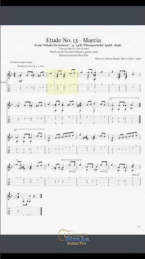 (J.K. Mertz) Lessons Guitar - Etude No. 13 - Marcia, for Classical Guitar