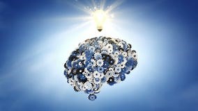 Blue Sky Thinking: Mechanical Brain Stock Footage - Video of lightbulb, pondering: 42217130