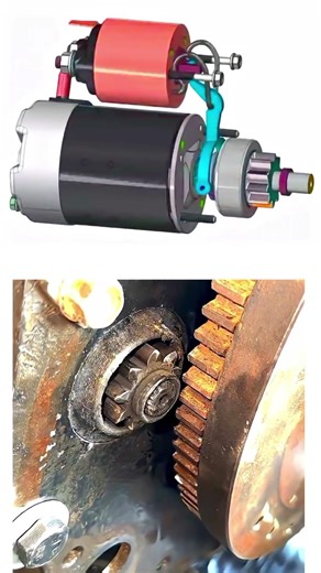Starter Motor Working Mechanism || How a motor used for start of mechanism || #cad #3d #shorts