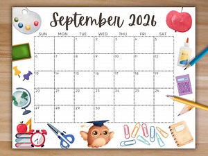 Editable September 2026 Calendar, Printable School Calendar Colorful, Back to School, Fall Calendar, Classroom Calendar, School Schedule - Etsy