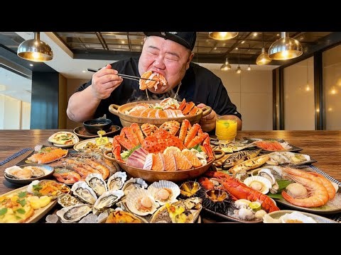 [Big Eater Challenge] 5 people spent 3100 NTD on a lavish seafood buffet! Fresh salmon, giant swe...