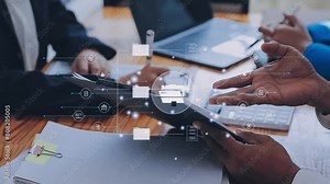 Document management concept. Virtual screen icons Document Management System DMS Online document database, software for efficient archiving, searching and management of company files and data. Stock Video