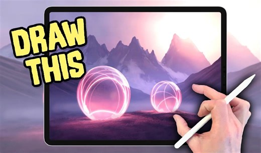 【Procreate】新手级教程 手把手一步步教你绘制这幅山脉霓虹灯球风景插画用系统自带笔刷 from James Julier Art Tutorials