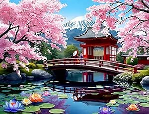 Springbok Haru in Japan 1000 Piece Jigsaw Puzzle for Adults - Cherry Blossom Garden - Unique Cut Pieces - Made in USA