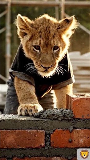 The little lion learns to lay bricks🦁 #lioncub #lion #shorts