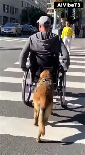 Smart Service Dog helps owner in wheelchair cross the street. #Wholesome