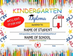 Editable Kindergarten Diploma, Kindergarten Graduation, Certificate, Printable Kindergarten Graduation - Etsy