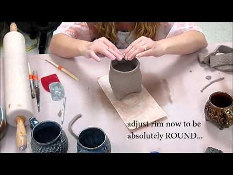 How to make a Tripod Textured Slab Cup! (Ceramics II classes)