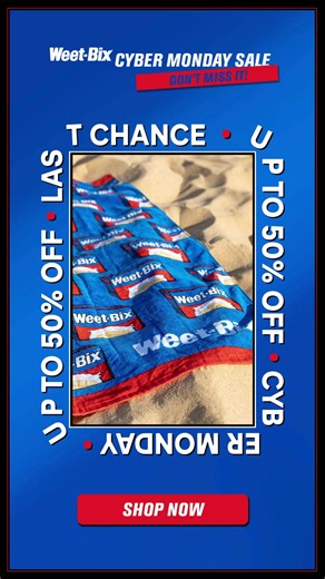 ⏰ Last Call Alert! The final moments of our Weet-Bix Merch Black Friday Sale! Get up to 50% off on all your favorite Weet-Bix merch before the sale finishes tonight! 🚨 Don't miss out – your last chance for BIG-Bix savings! | Weet-Bix