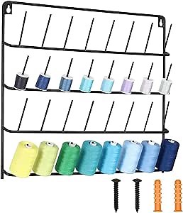 HAITARL 32-Spool Thread Holder, Wall-Mounted Metal Sewing Thread Rack with Hanging Tools, Metal Rack for Organize Sewing Thread, Embroidery-Suitable for Large Thread