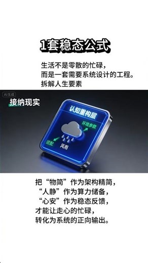 1套稳态公式：人静=算力，物简=架构，心安=闭环#系统工程学看人生 #人生架构 #系统优化 #生活设计 #稳态人生