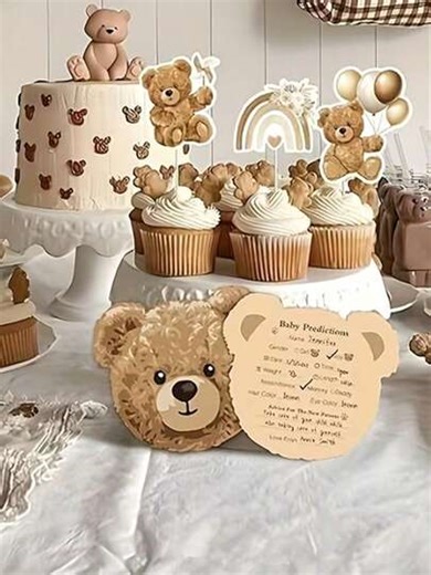 15/25/40 pièces Cartes de prédiction de révélation du du bébé, avec un formulaire de suggestion en forme d'ours, version bilingue anglais et français, convient pour la baby shower, le baptême, l'anniversaire, avec une zone à remplir pour le nom/la date | SHEIN