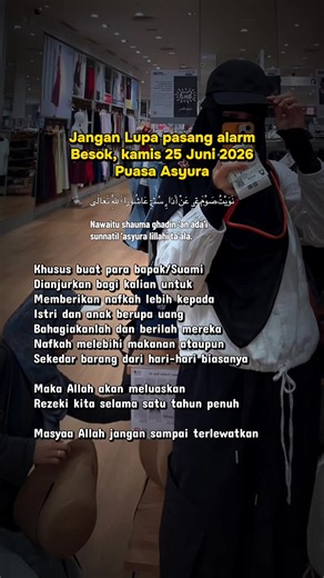 Melaksanakan puasa dibulan Muharram, khususnya puasa Asyura merupakan puasa yang paling utama setelah puasa wajib di bulan Ramadhan #bismillahirrahmanirrahim