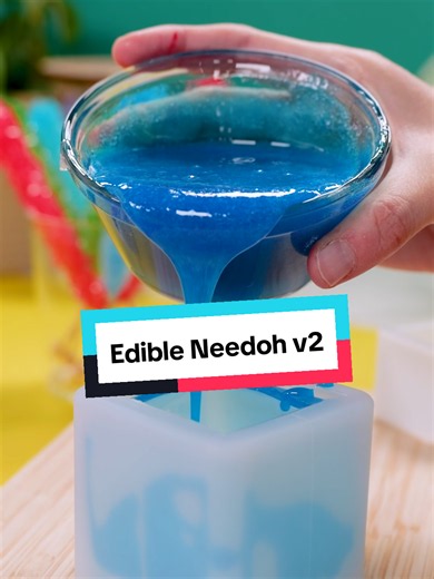 I tried to eat my Needoh (it worked!) ✨Recipe: Ingredients: • 2 packets unflavored gelatin • ½ cup white cranberry juice, divided • 1¼ cups pineapple gummy bears (substitute lemon gummy bears if needed) • 2 tbsp light corn syrup • Edible paint, for decorating Directions: 1. Carefully cut open a NeeDoh squishy toy and completely remove and discard the filling. Thoroughly wash and dry the outer shell, making sure no residue remains. 2. In a small bowl, bloom the gelatin in ¼ cup white cranberry ju