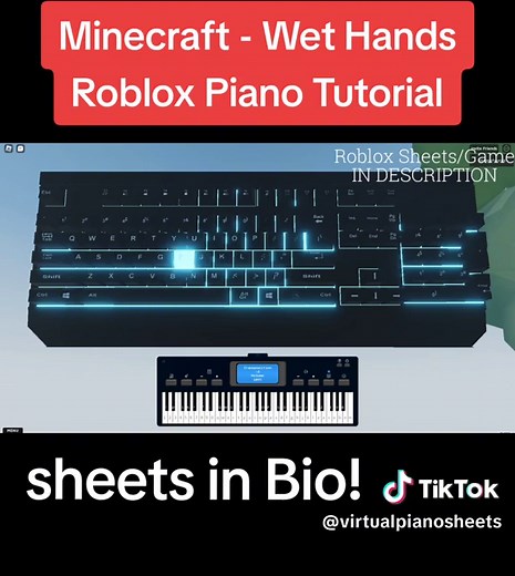 Minecraft - Wet Hands (EASY Roblox Piano Tutorial) #piano #roblox #cover #pianotutorial #minecraft