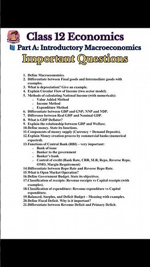Class 12 Economics 2025 | Most Important Questions for Board Exam