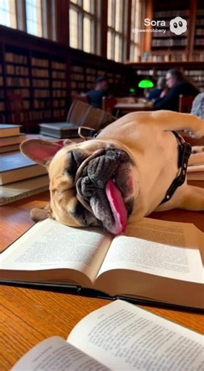 Frenchie falls asleep reading at the library 😴📚 who else gets bored this fast? #FrenchBulldog #Frenchie #DogTok #FunnyDogs #SleepyFrenchie