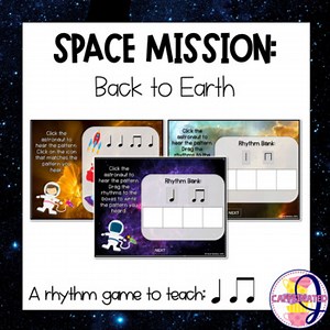 Quarter and Eighth Note Music Rhythm Game for Google Slides Space Theme