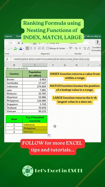 Ranking no Excel: Fórmulas INDEX, MATCH e LARGE