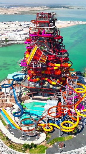 World’s largest water slide tower! 🤯 85 meters / 260 feet tall! #travel #waterpark #waterslide #thrilling #qatar