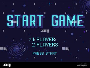 Pixel art Start Game screen. Retro 8 bit space video games starting options with press start button, starry universe background vector Illustration Stock Vector Image & Art - Alamy