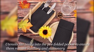 Linen-Feel Black Paper Napkins, Cloth Like Dinner Napkins with Built-in Flatware Pocket, Pre-Folded Absorbent Disposable Guest Paper Hand Towels for Bathroom, Weddings Party(50 Pack)