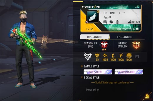 BNL's Free Fire ID, in-game stats, headshots, K/D ratio, YouTube earnings, and more